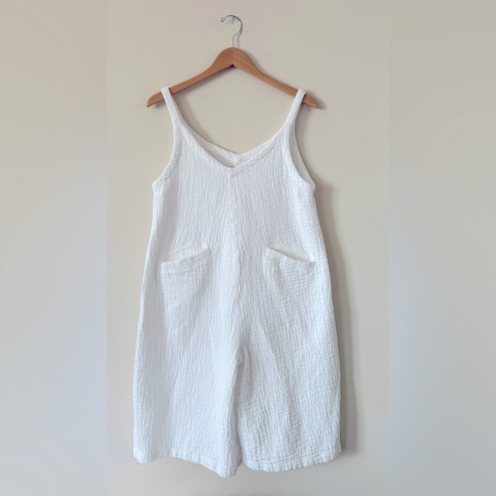 Myrah Penaloza Romper White Gauze Cotton Cropped Wide Leg One Size - Picture 2 of 4